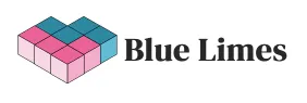 The Blue Limes logo looks like a heart, built by assembling two simple shapes made of smaller cubes.